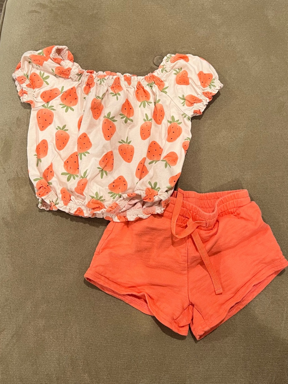 Carter's Strawberry Print Top with Coral Shorts